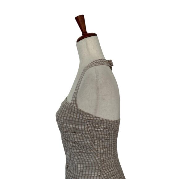 Abercrombie & Fitch The A&F Emerson Drop-Waist Mini Dress in Brown Gingham Small - Picture 12 of 15